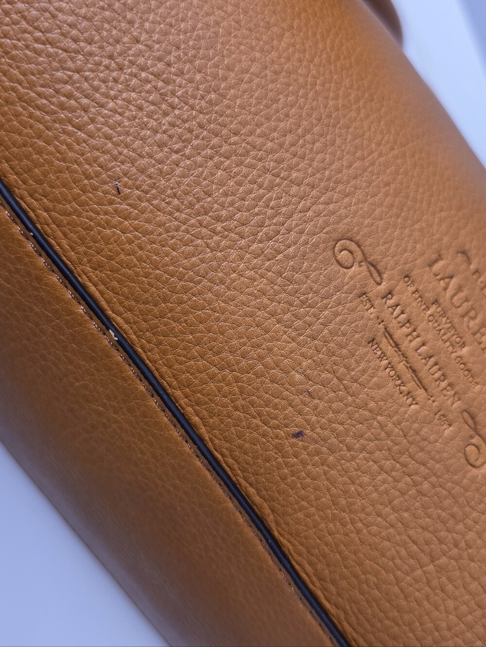 Ralph Lauren Leather Heritage Logo Cognac Tote Satchel Bag - Picture 13 of 16